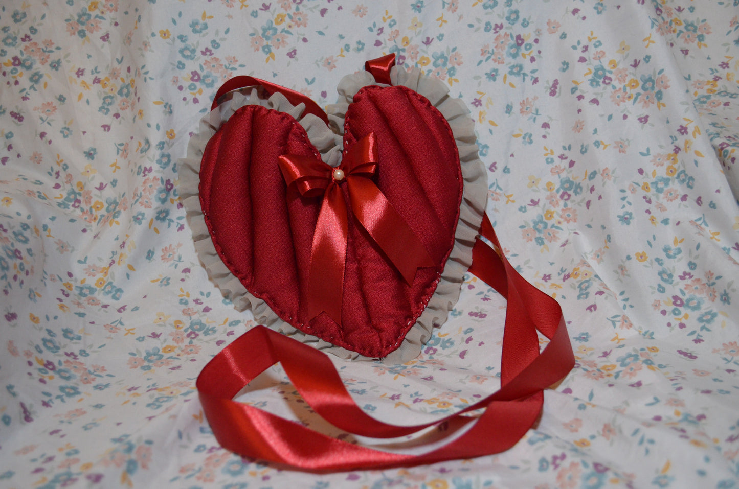 Puff Purse - Red fabric with white and red accents