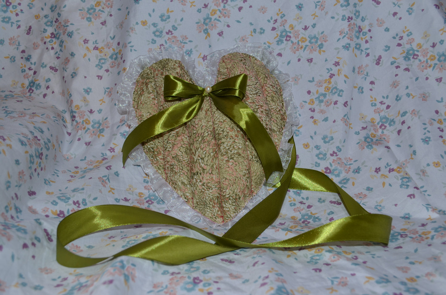 Puff Purse - Green and pink fabric with white and green accents