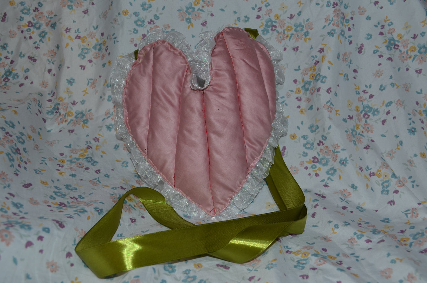 Puff Purse - Green and pink fabric with white and green accents
