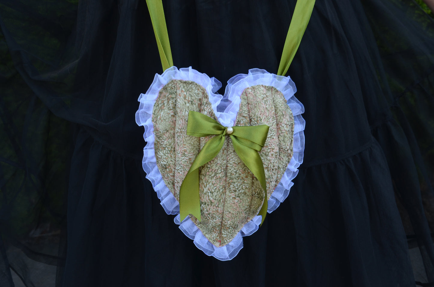 Puff Purse - Green and pink fabric with white and green accents