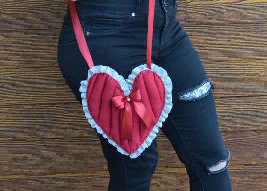 Puff Purse - Red fabric with white and red accents