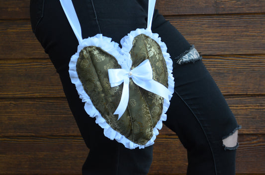 Puff Purse - Green patterned fabric with white accents