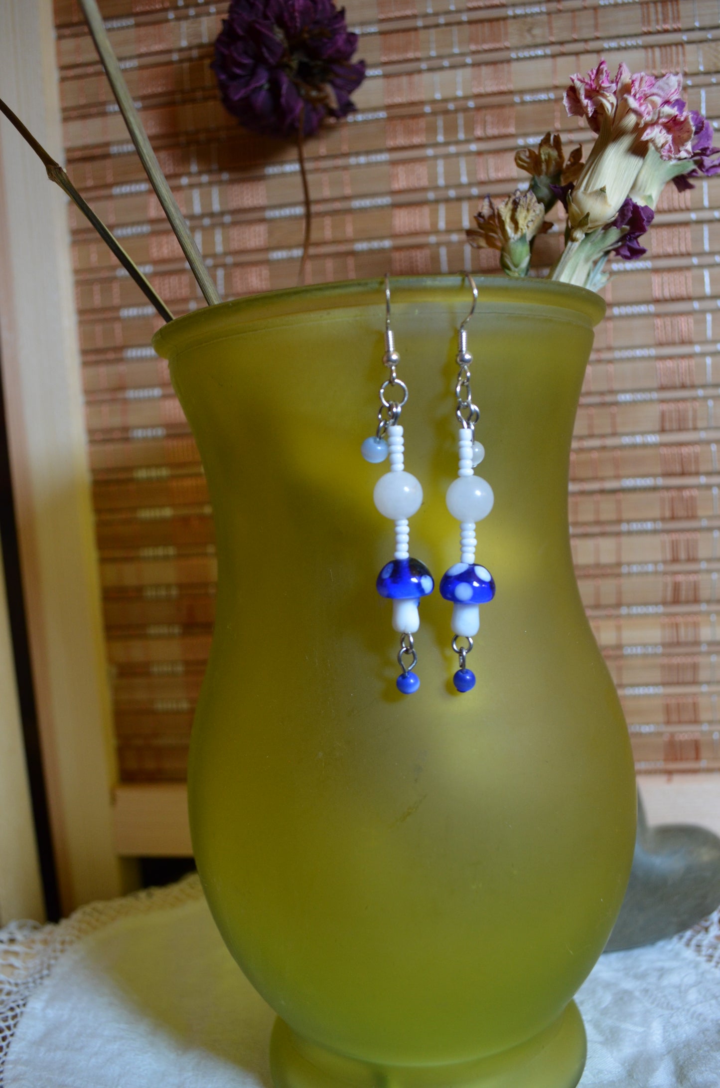 Earrings - Multicolor stone beads with glass mushroom beads