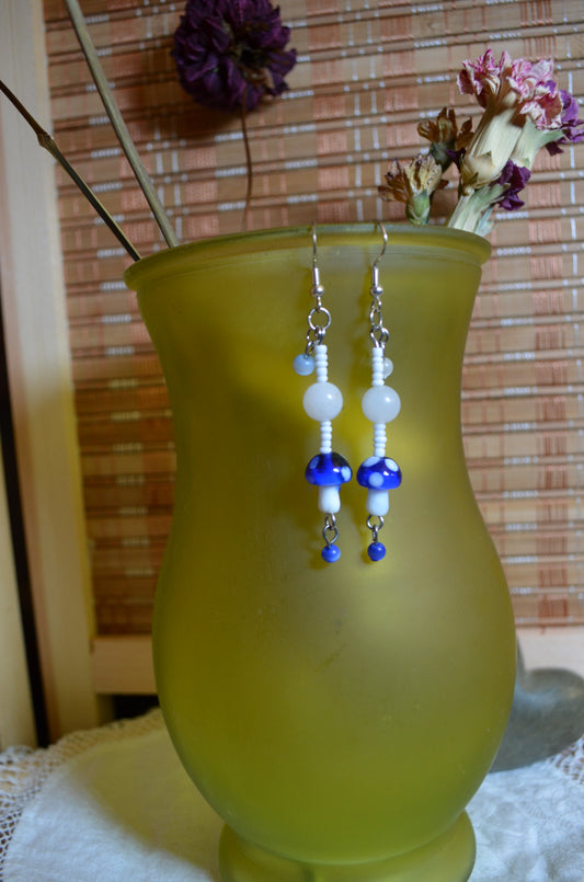 Earrings - Multicolor stone beads with glass mushroom beads