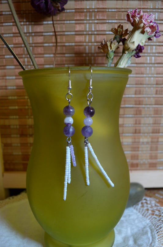 Earrings - Multicolor stone beads ft. amethyst